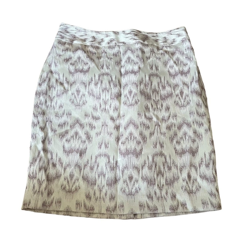 Ann Taylor‎ Womens 6P Petite Beige Purple Print Lined Dressy Mini Skirt Back Zip